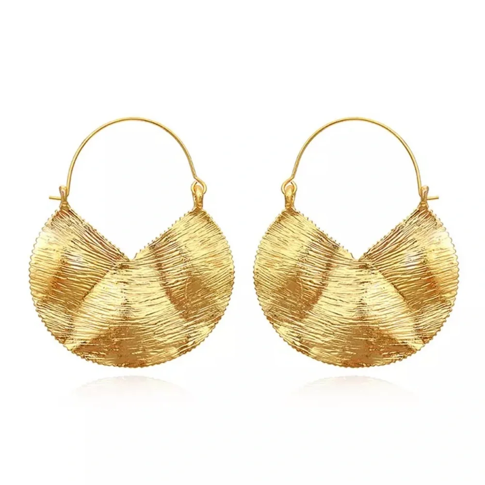 Gold Textured Crescent Hoop Earrings - Picture 1 of 4